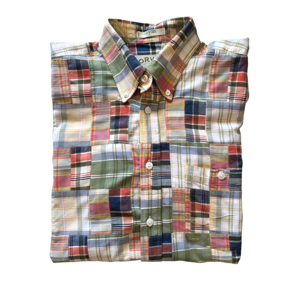 Orvis Patchwork Madras Shirt Sz L Preppy Coastal Cotton